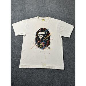 Mens BAPE Paint Splatter Ape Head Graphic T-Shirt White, Size XL